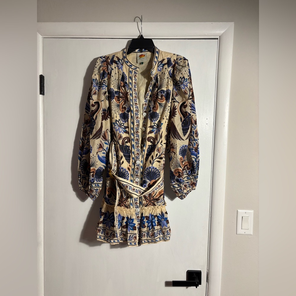 new Farm Rio sand nature land organic cotton belted mini dress - Picture 4 of 8